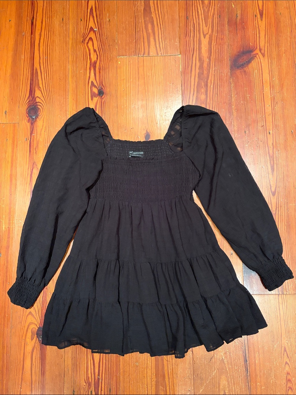 Urban Outfitters Black Smocked Long-Sleeve Dress - Size M